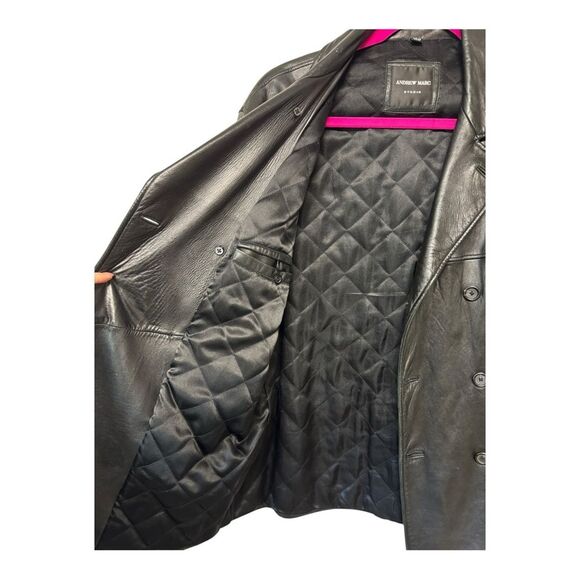 Andrew Marc Men's Double Breasted Black Leather Jacket Size G/L - Picture 5 of 8